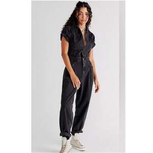 We The Free Marla Trouser Jumpsuit Black Denim Size XL